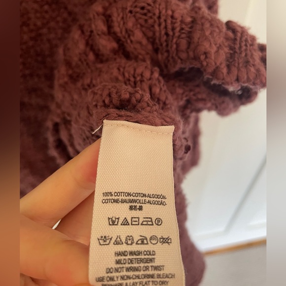 Free People Pretty Pointelle Vee Crochet Knit Cotton Sweater - Picture 7 of 8